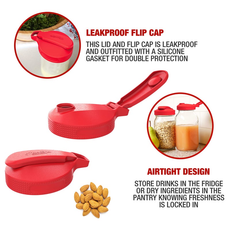 Masontops Multi Top - 2PK - Small Mouth Mason Jar Lids with Pour Spout and Flip Cap - Sip, Pour, Store & More - Jar Not Included - Image 3